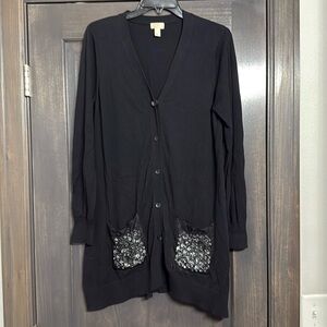 LOGO Black Button Up Cardigan with Bling button and pockets‎ L
